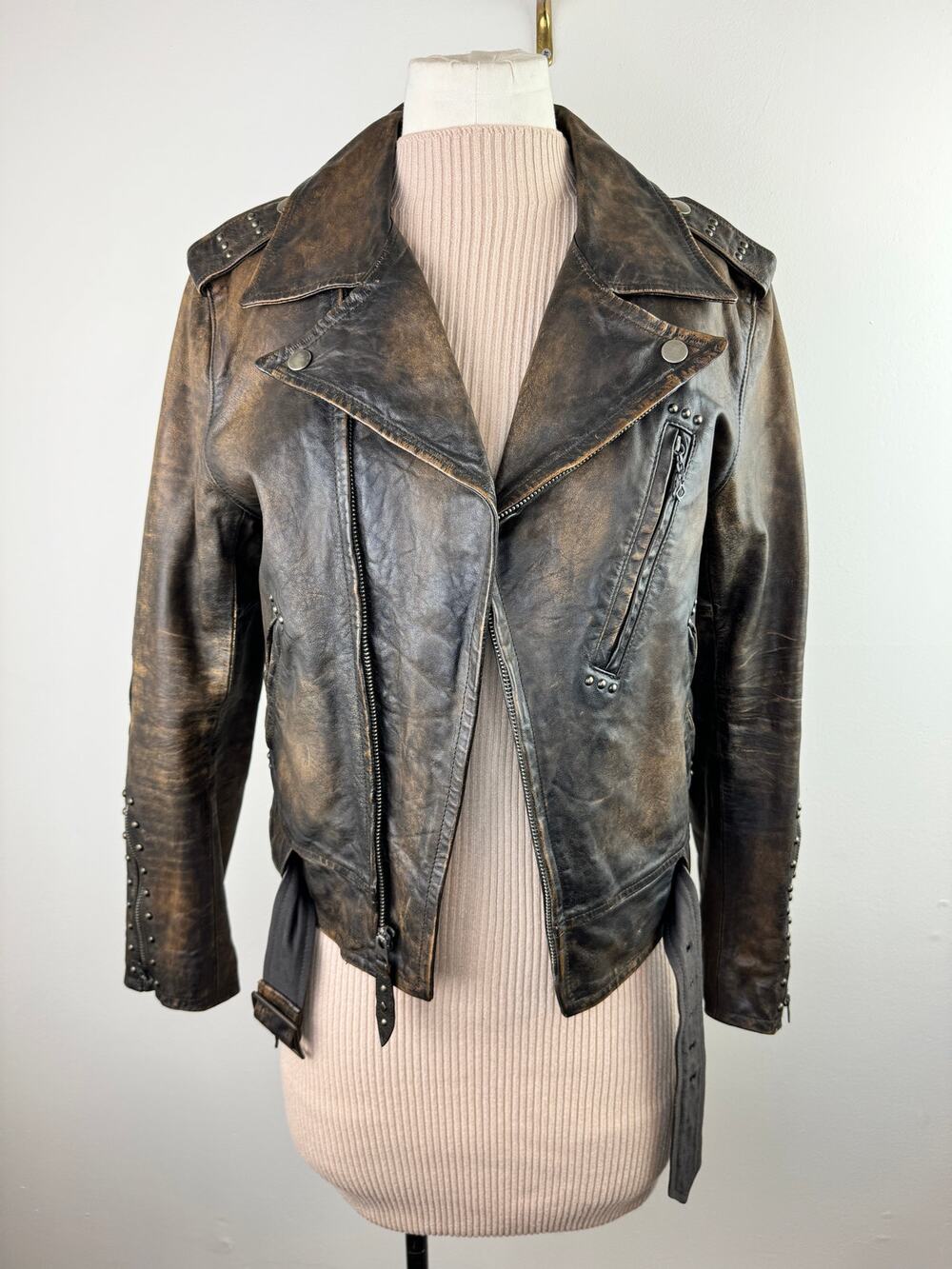 DOUBLE RL Ralph Lauren RRL Thunderbird Studded Motorcycle Brown Leather Jacket 3